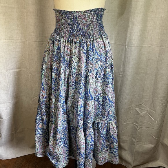 VTG‎ Lauren Ralph Lauren Maxi Skirt Paisley Blue Green Tone Cotton Size M  Y2K - Picture 1 of 14